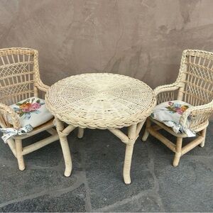 AMERICAN GIRL DOLL Samantha Wicker Table Chairs Set Vintage 90s Collectible